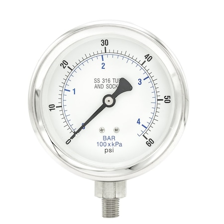 Pic Gauges 4 in Dial, 1/4 in NPT Male Lower Location, Stainless Steel Case Material PRO-301D-404D-01